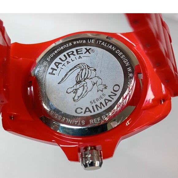 Huarex Caimano Quartz Watch Unisex Red Plastic Rotating Bezel Date - Picture 9 of 12